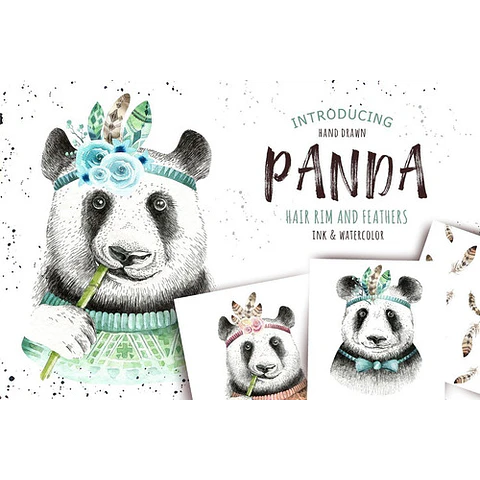 Cliparts Png Panda Tribal Boho Acuarela Watercolor Pa45