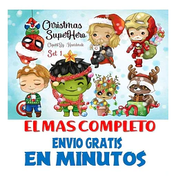 Pack Imagenes Clipart Super Heroes De Navidad S1 + Regalo A1