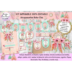 Kit Imprimible Atrapasueños Boho Chic 100% Editable