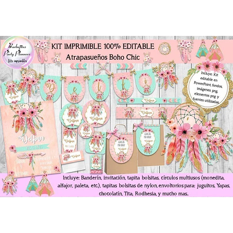 Kit Imprimible Atrapasueños Boho Chic 100% Editable