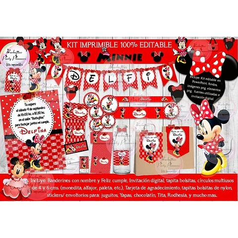 Kit Imprimible Candy Bar Minnie Roja 100% Editable