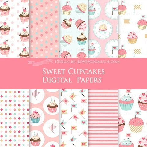 Papeles Digitales Cupcakes Rosas M8