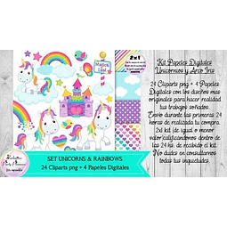 Cliparts Y Papeles Unicornios Y Arco Iris 1  Kit Imprimible
