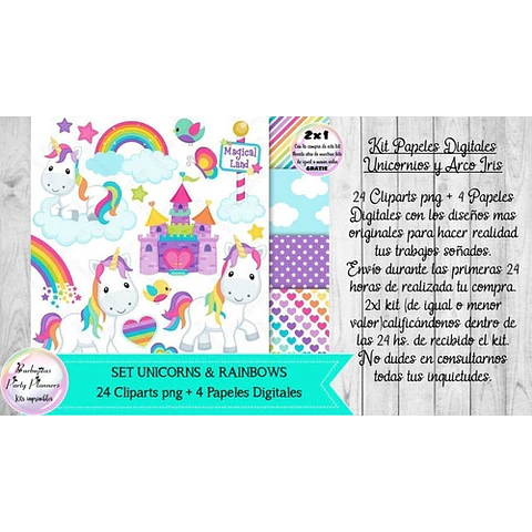 Cliparts Y Papeles Unicornios Y Arco Iris 1  Kit Imprimible