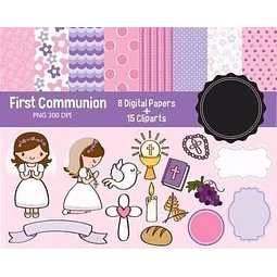 Kit Imprimible  Comunion 7 - 15 Imagenes 8 Fondos