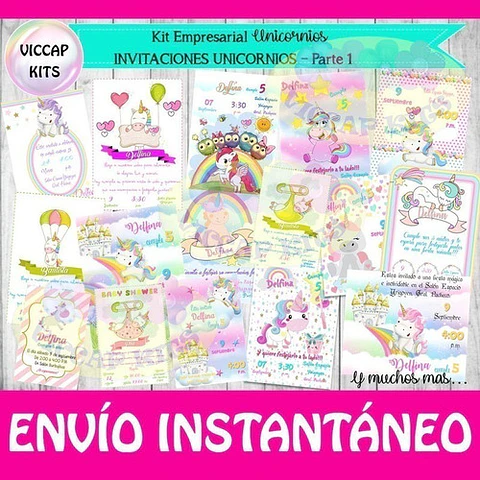 Kit Imprimible Unicornios Empresarial Imágenes Fondos Y Kits