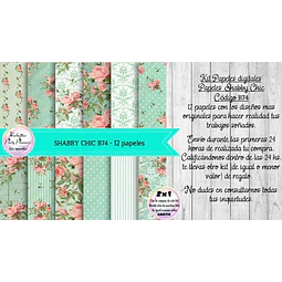 Papeles Digitales Shabby Chic Verde Aguamarino Y Rosa  B74
