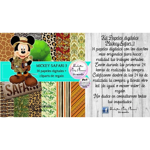 Papeles Fondos Digitales Mickey Mouse Safari 3 Kit 
