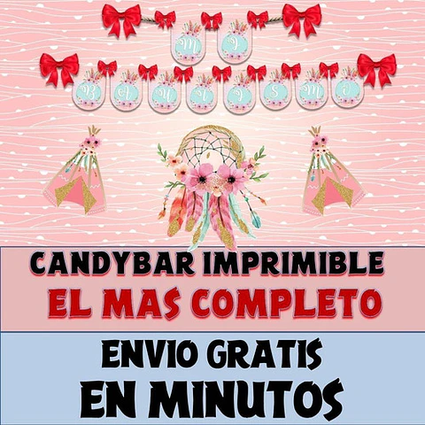 Kit Imprimible Candy Bar Carpa India Teepee Bautismo Full