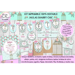Kit Imprimible Candy Bar Jaulas Shabby Chic 100% Editable