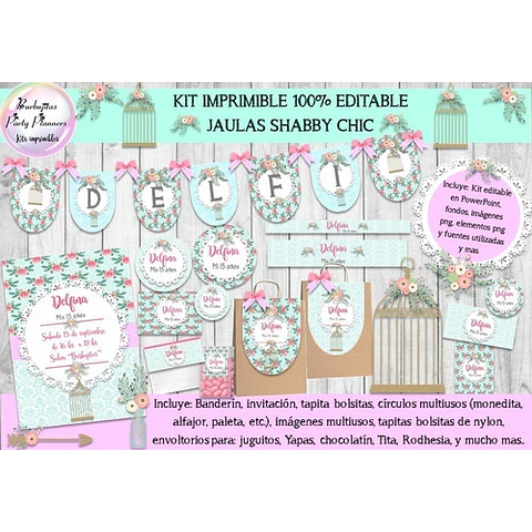 Kit Imprimible Candy Bar Jaulas Shabby Chic 100% Editable