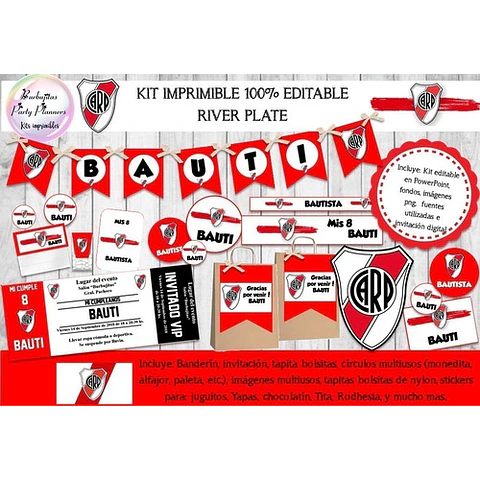 Kit Imprimible Candy Bar River Plate 100% Editable