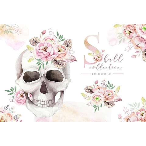 Cliparts Png Esqueleto Froral Acuarela Watercolor Pa13