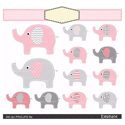 Kit Imprimible Elephant Pink & Grey 12 Png-jpg