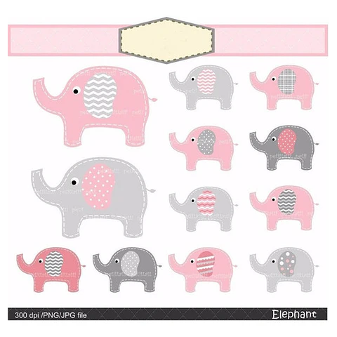 Kit Imprimible Elephant Pink & Grey 12 Png-jpg