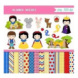 Kit Imprimible Blanca Nieves 14 Clipart 14 Fondos 12 Blind