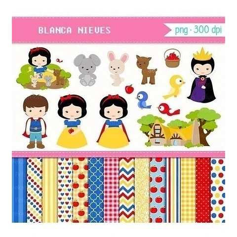 Kit Imprimible Blanca Nieves 14 Clipart 14 Fondos 12 Blind