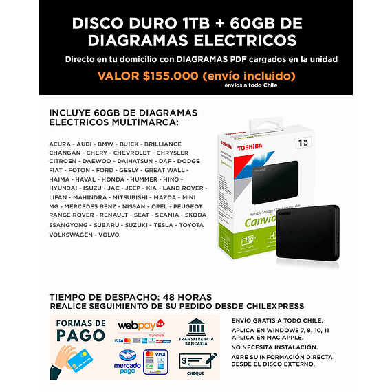 Disco Duro 1 TB Toshiba + 60 GB de Información Diagramas Electricos