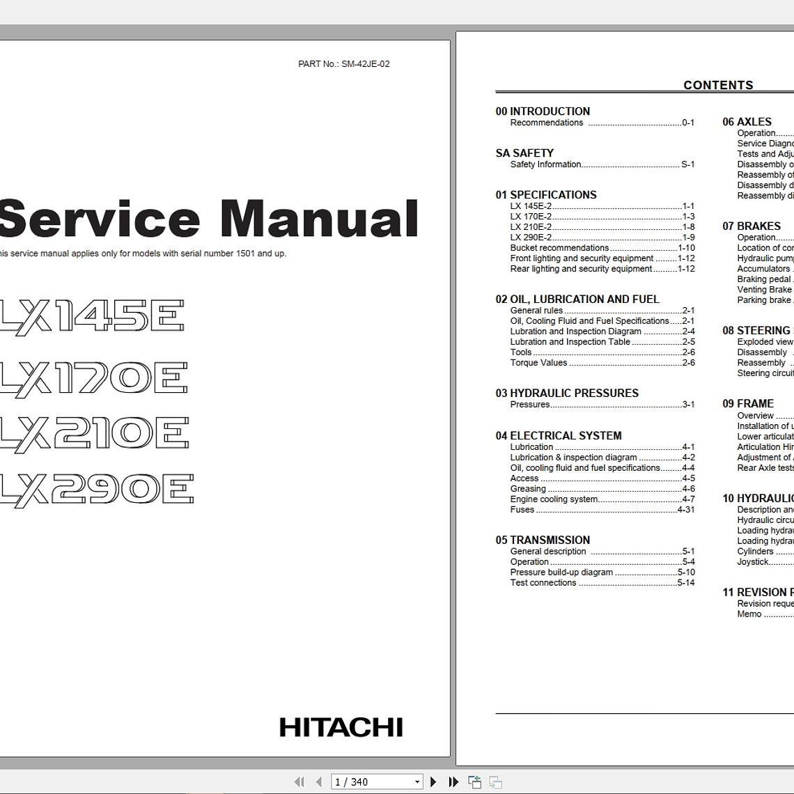 Manual de Servicio Cargador Hitachi LX145E,LX170E,LX210E,LX290E 1