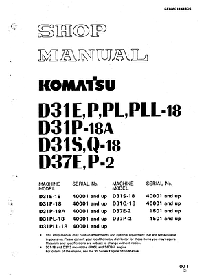 Manual De Taller Komatsu D31E,P,PL,PLL-18 D31P-18A,D31S,Q-18 D37E,P-2 Diagramas Eléctricos