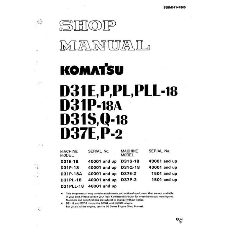 Manual De Taller Komatsu D31E,P,PL,PLL-18 D31P-18A,D31S,Q-18 D37E,P-2 Diagramas Eléctricos 1