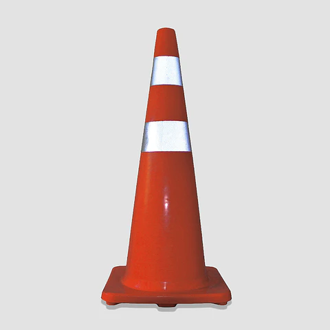 Cono Reflectante 36” PVC Alta Resistencia – Base Cuadrada 36×36 cm, Doble Cinta Diamantada 2” (Base Liviana)