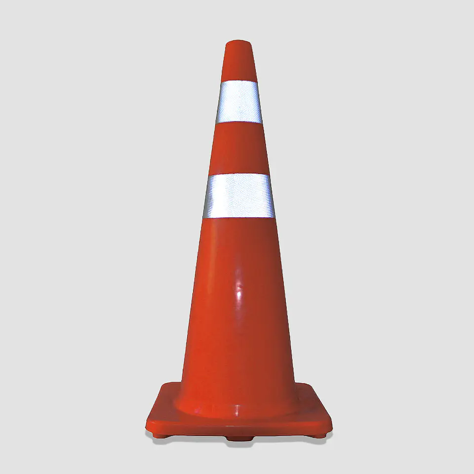 Cono Reflectante 36” PVC Alta Resistencia – Base Cuadrada 36×36 cm, Doble Cinta Diamantada 2” (Base Liviana) 1
