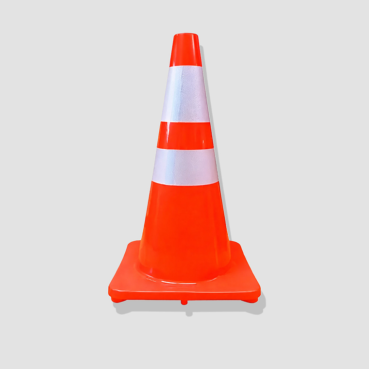 Cono de Señalización Vial 28” (70 cm) Naranja PVC Flexible – Doble Cinta Reflectante 4” 1