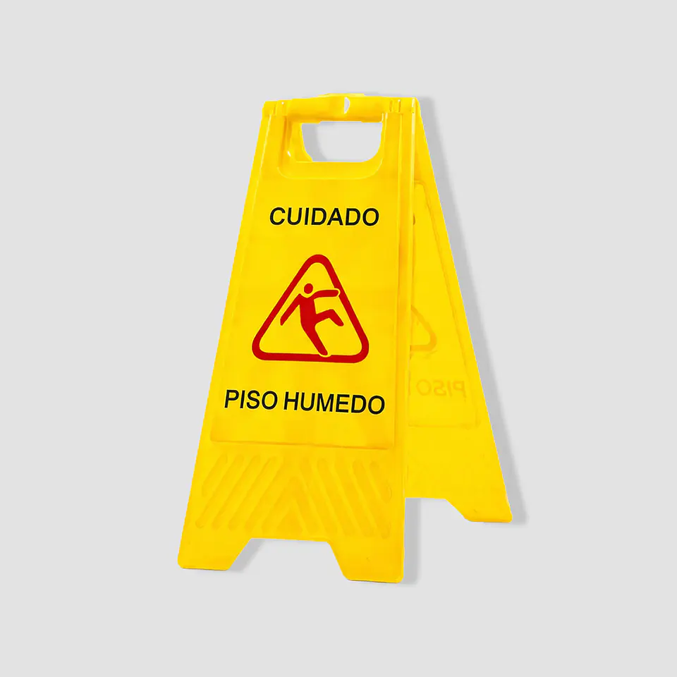 Triángulo Señal Piso Húmedo Plegable – Advertencia Seguridad (Aseo y Prevención de Caídas) 1