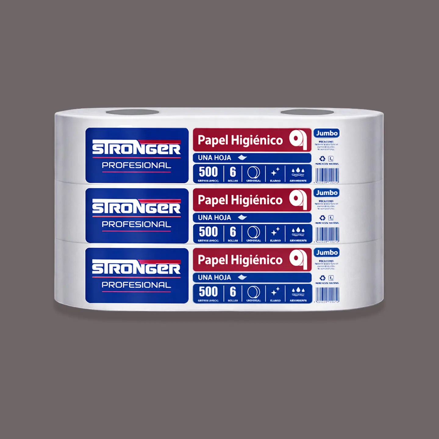 Papel Higiénico Industrial Stronger 500 m – Pack 6 Rollos (Pulpa Extra Virgen) 1