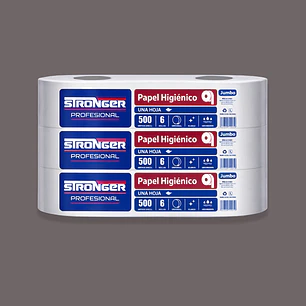 Papel Higiénico Industrial Stronger 500 m – Pack 6 Rollos (Pulpa Extra Virgen)