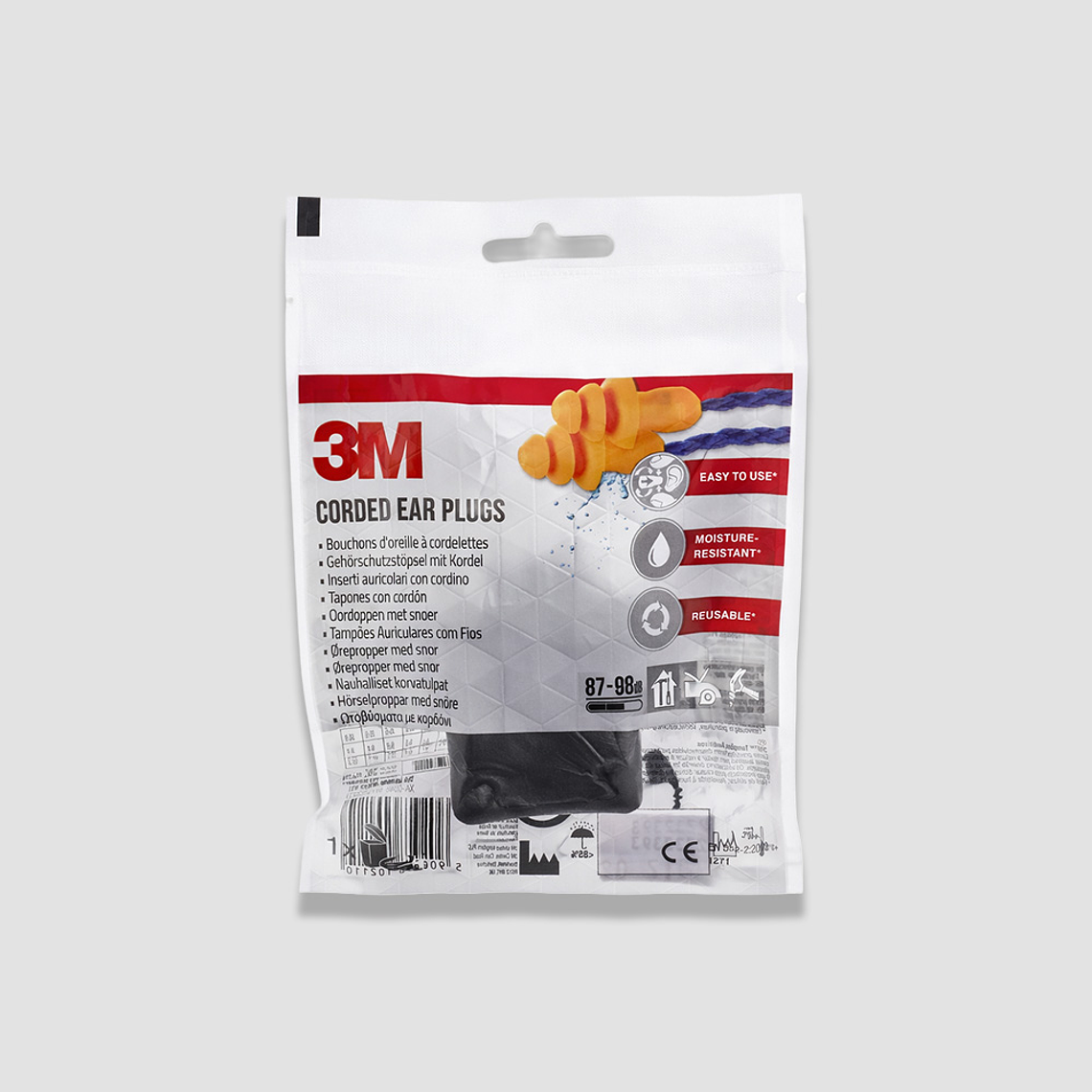 Tapón Auditivo 3M Reutilizable 24 dB con Cordón y Caja – Protección Auditiva para Trabajo y Faena 3