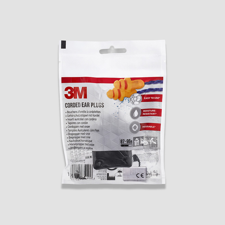 Tapón Auditivo 3M Reutilizable 24 dB con Cordón y Caja – Protección Auditiva para Trabajo y Faena 3