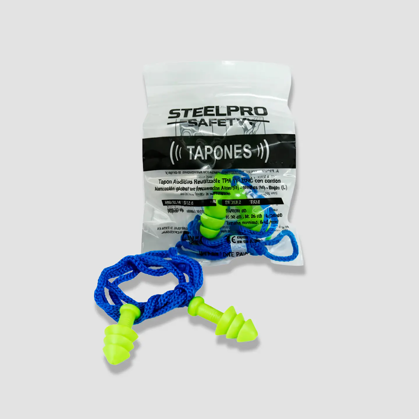 Tapón Auditivo SteelPro HA-SP-0071 Reutilizable con Cordón – PVC Siliconado Hipoalergénico NRR 21 dB (Bolsa Individual) 2