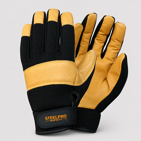 Guante SteelPro Executive Work Amarillo con Palma de Cuero y Puño Velcro