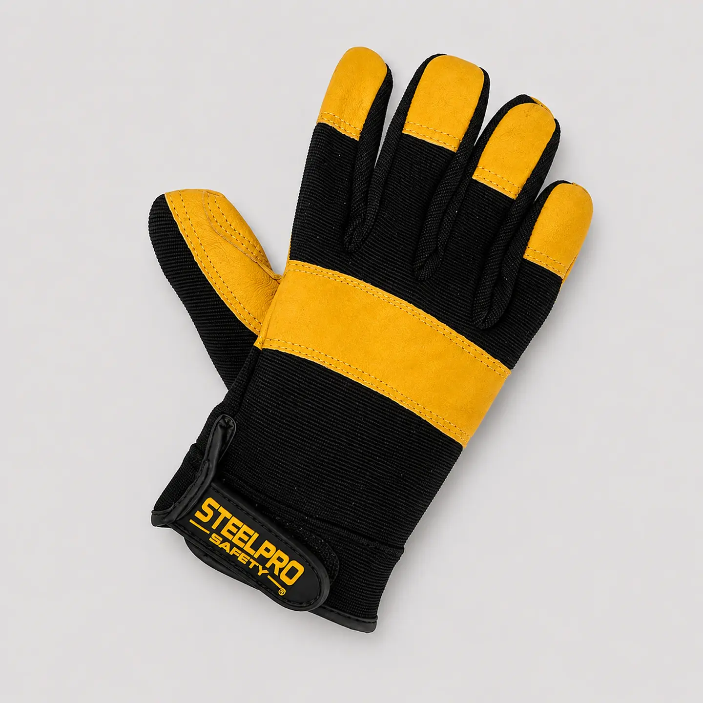 Guante SteelPro Executive Work Amarillo con Palma de Cuero y Puño Velcro 2