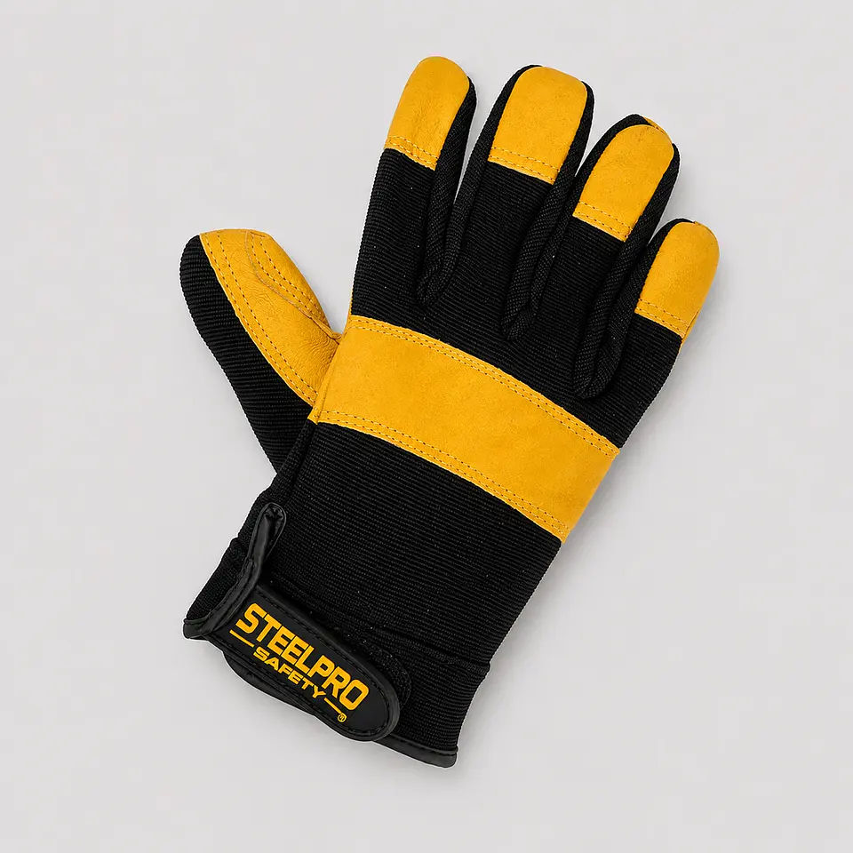 Guante SteelPro Executive Work Amarillo con Palma de Cuero y Puño Velcro 2