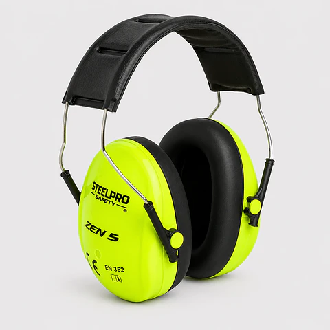 Fono Steelpro Zen 5 con Cintillo SNR 24 dB – Orejeras de Protección Auditiva (Registro ISP) - Flúor