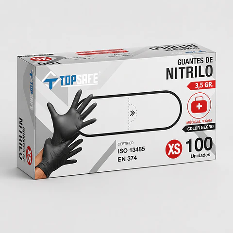 Guante de Nitrilo Negro 3,5 g Caja 100 Unidades – Protección Desechable