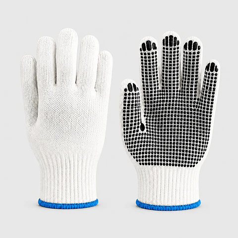 Guante de Hilo Palma PVC 2 Hebras – Protección Liviana con Agarre Antideslizante