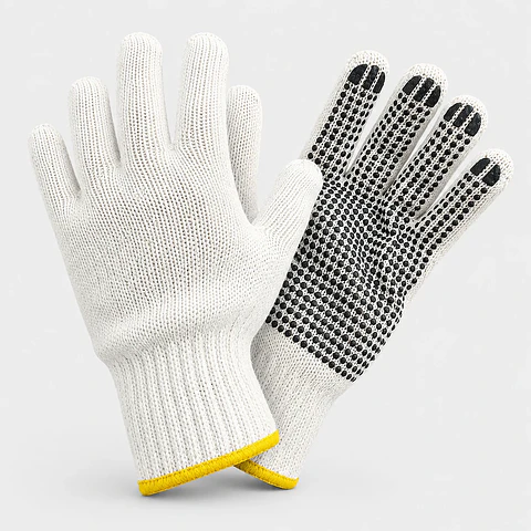 Guante de Hilo Palma PVC 2 Hebras – Protección Liviana con Agarre Antideslizante