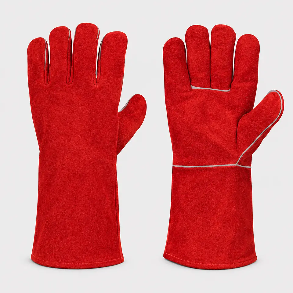 Guante Soldador Force Rojo L-300 Cuero Descarne – Puño Largo 13