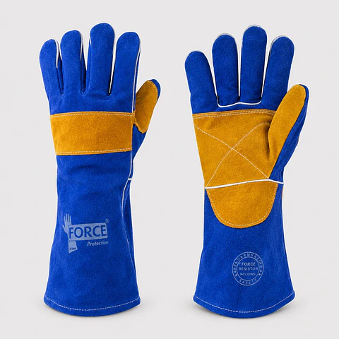 Guante Soldador Force L-350 Cuero Descarne – Hilo Kevlar Puño Largo 15"