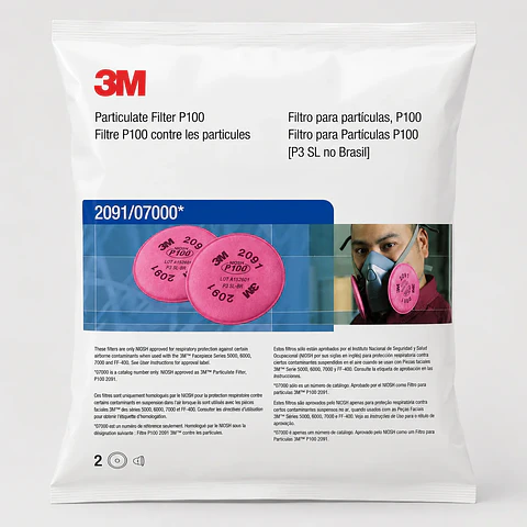 Filtro 3M 2091 P100 para Partículas – Protección Respiratoria Fucsia con Conexión Bayoneta