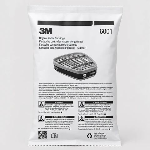Filtro 3M 6001 para Vapores Orgánicos con Carbón Activado – Cartucho Respiratorio con Conexión Bayoneta