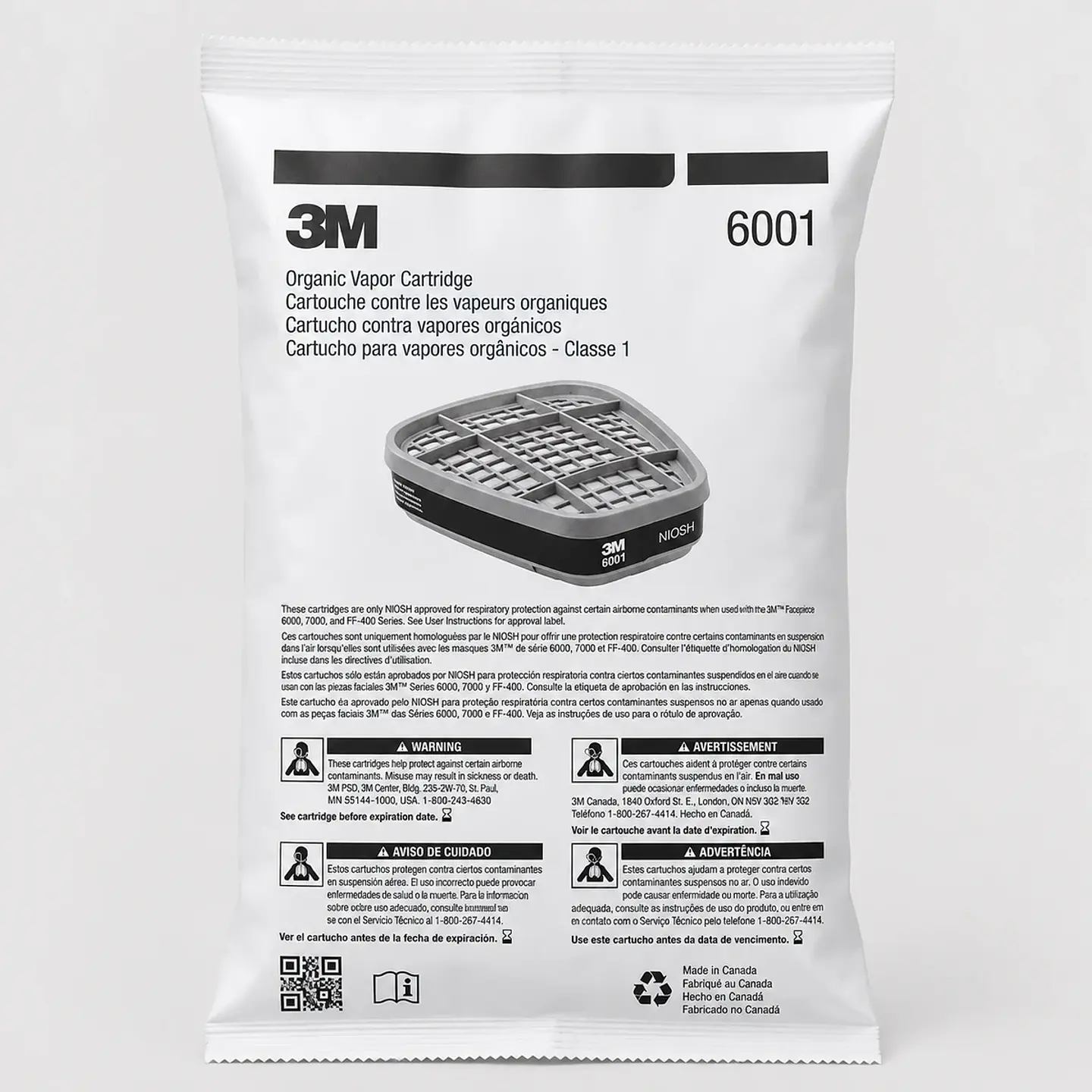 Filtro 3M 6001 para Vapores Orgánicos con Carbón Activado – Cartucho Respiratorio con Conexión Bayoneta 2
