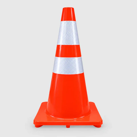 Cono de Señalización Vial 28” (70 cm) PVC Flexible – Base Liviana, Doble Cinta Reflectante 4”