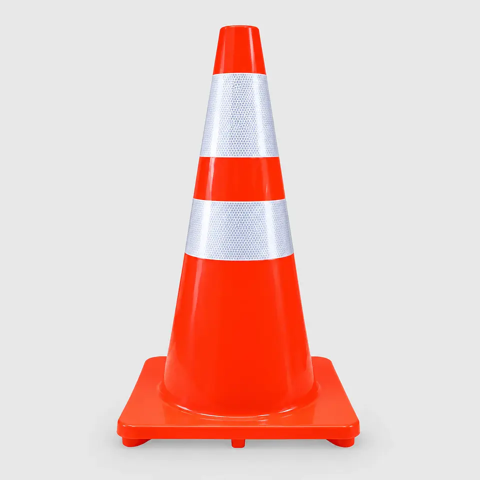 Cono de Señalización Vial 28” (70 cm) PVC Flexible – Base Liviana, Doble Cinta Reflectante 4” 1