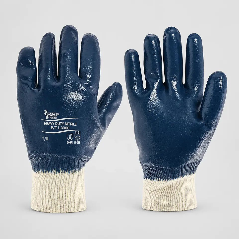 Guante Heavy Duty Nitrile L-3000 Force Nitrilo – Puño Tejido 1