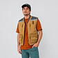 Chaleco Geólogo Quebec de Gabardina Hombre con Reflectante y Múltiples Bolsillos Camel - Miniatura 1